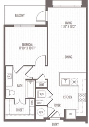 a floor plan of a bedroom apartment with a closet and a bathroom