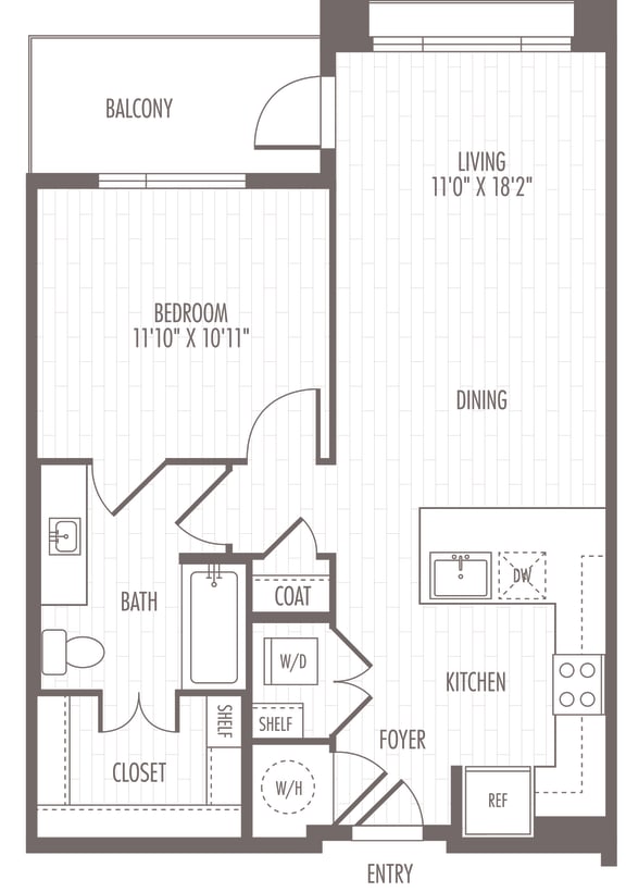a floor plan of a bedroom apartment with a closet and a bathroom