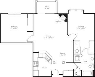 general layout of the 2 bed, 1 bath Annondale floor plan, located at the pinnacle at the club at brookfield hills