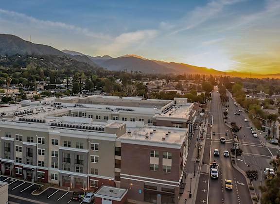 an aerial view of a building in the city of culver city