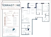 Thumbnail 14 of 22 - A floor plan for a home with a living room, kitchen, and two bedrooms.