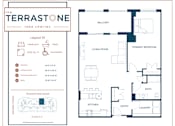 Thumbnail 15 of 22 - A floor plan for a property called The Terrastone Lake Charles shows a living room, kitchen, and bathroom.
