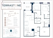 Thumbnail 16 of 22 - A floor plan for a house with a living room, kitchen, and two bedrooms.