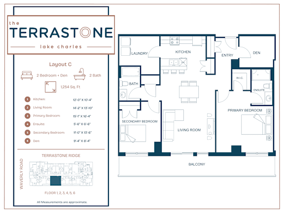 A floor plan for a house layout with a den, two bathrooms, and a kitchen.
