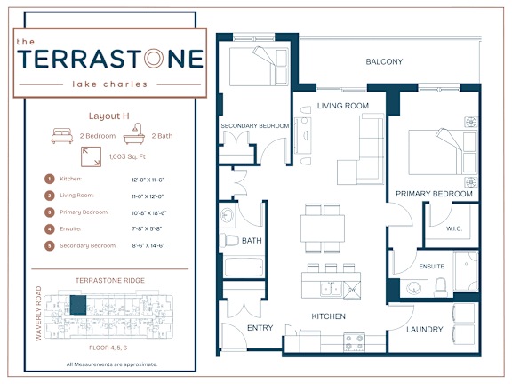 A floor plan for a house with a living room, kitchen, and two bedrooms.