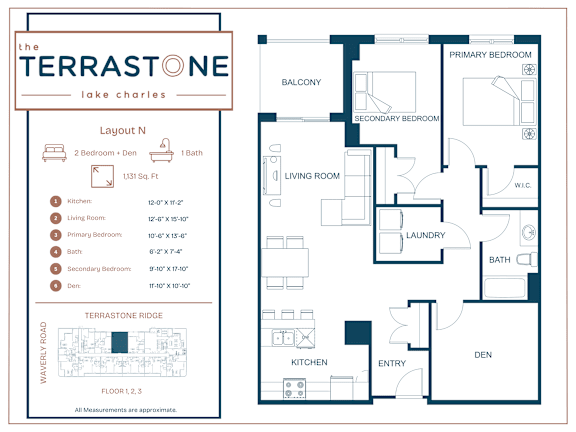 A floor plan for a house with a living room, kitchen, and two bedrooms.