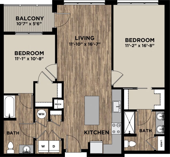 (B9, B10) Two Bedrooms Two Bathrooms FP Layout at Arlo, Pennsylvania