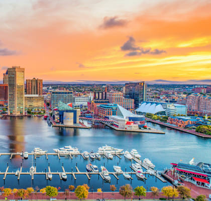 Baltimore city skyline at sunset at the zenith apartments in Baltimore md at The Zenith, Baltimore