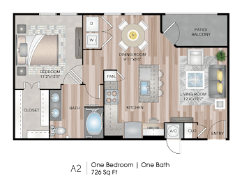 1 Bedroom A2 Floor Plan at Lofts at Katy Ranch, Katy, TX