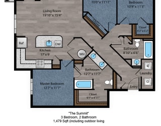 3 bed 2 bath floorplan at The Flats at Summit Station, Pennsylvania