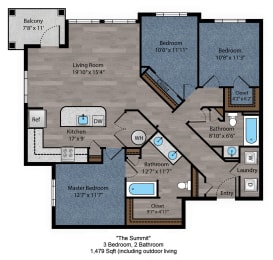 3 bed 2 bath floorplan at The Flats at Summit Station, Pennsylvania