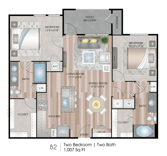 Floor Plan  2 Bedroom B2 Floor Plan at Lofts at Katy Ranch, Texas, 77494