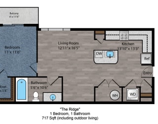 1 bed 1 bath floor plan at The Flats at Summit Station, South Park