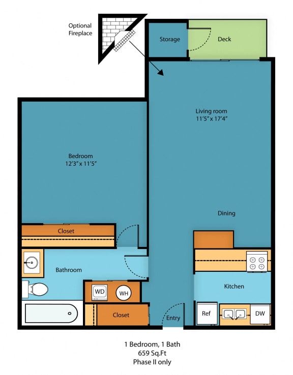One Bedroom 2 Floor Plan at Casa Blanca Apartment Homes, Everett, Washington