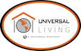 A logo with a house shape and a globe in the middle.