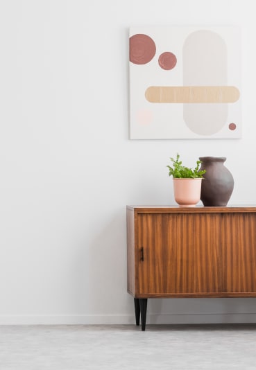 dresser with plant and vace