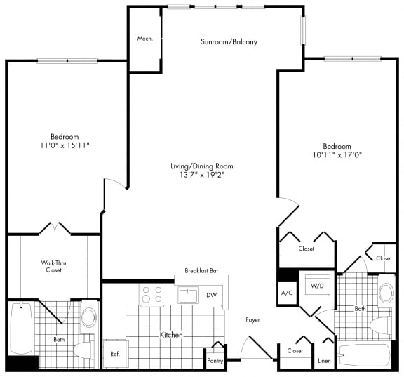 Floor Plan 2 Bedroom 2 Bathroom 2C