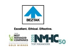 A blue upward arrow with the word BEZTAK above it and the words Excellent. Ethical. Effective. below it.