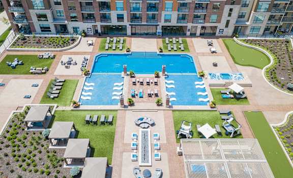 Aerial Pool View With Sundecks at The Royale at CityPlace, Kansas, 66210