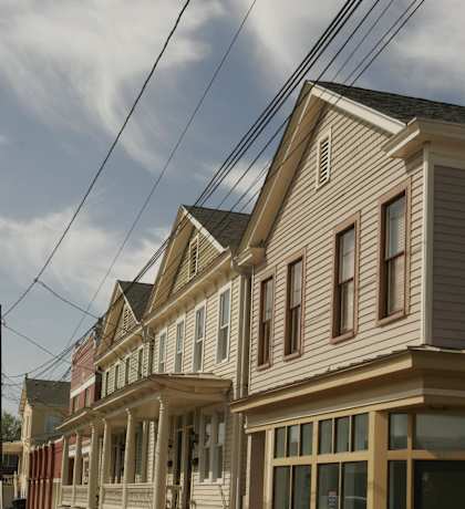 a row of houses on a city street