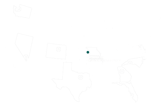 A map of the United States with certain states highlighted and others not.