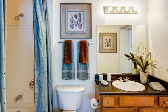 Bathroom with a shower, sink, and toilet