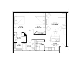 2 Bed/2 Bath Detached Garage Floor Plan