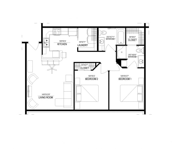 2 Bed/2 Bath Detached Garage, 2.2h Floor Plan