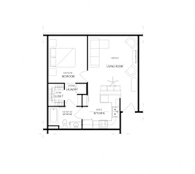 1 Bed/1 Bath, Detached Garage Floor Plan