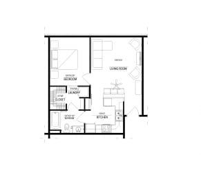 1 Bed/1 Bath, Detached Garage Floor Plan