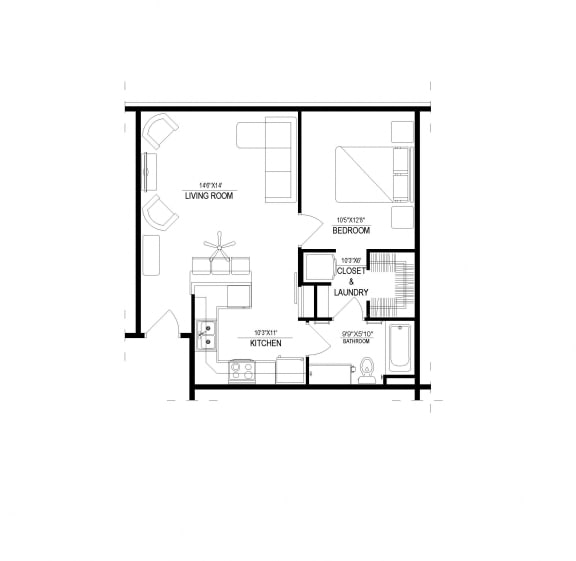 1 Bed/1 Bath, Detached Garage, Floor Plan 1 Bed/1 Bath, Detached Garage, Floor Plan