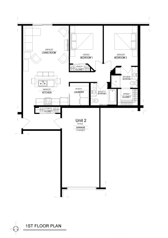 2 Bed/2 Bath with Attached Garage 2 Bed/2 Bath with Attached Garage Floor Plan