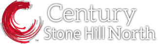 the logo for century stonehenge on a white background with a red stroke