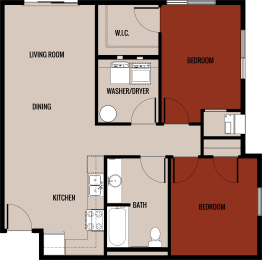 2x1 777-883 square foot floor plan at River Flats Apartments in Janesville, WI