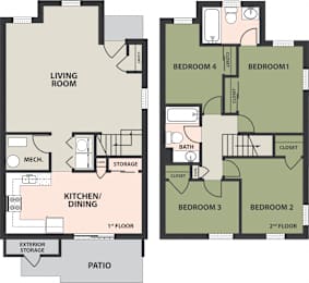  Floor Plan Four-Bedroom Townhome