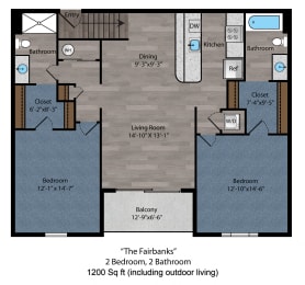 2 bed 2 bath floor plan B at The Flats on Houk, Ohio