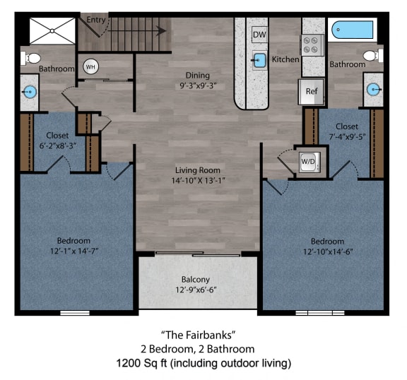 2 bed 2 bath floor plan B at The Flats on Houk, Ohio