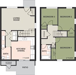  Floor Plan Three-Bedroom Townhome