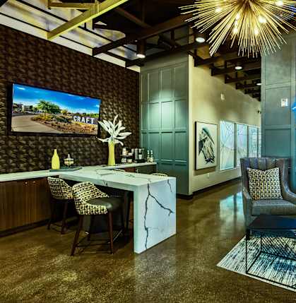 A room with a neon sign at Craft at Gilbert and Baseline Apartments, Apartments, Mesa, AZ