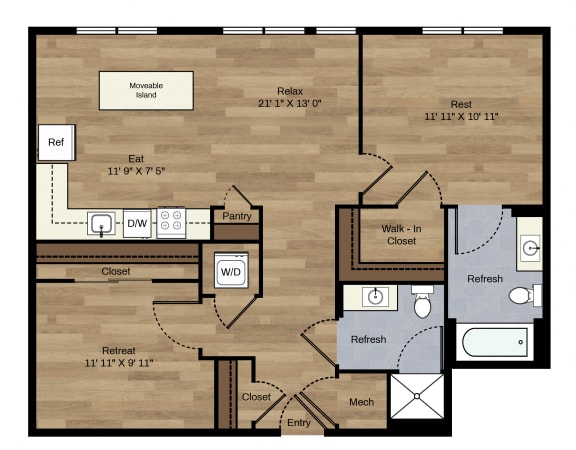 E-6 2 Bedroom 2 Bath Floorplan E-6 2 Bedroom 2 Bath Floorplan at Centro Arlington, Arlington, VA