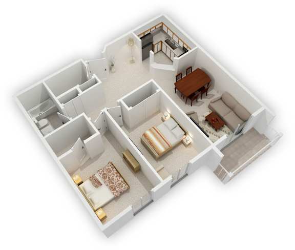 Minnetonka Hills - Two Bedroom Side-by-Side Apartment - Floor Plan (3D)