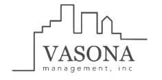 A black and white logo for Vasona Management, Inc.