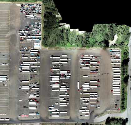 a birdseye view of a parking lot