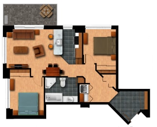 Floor Plan  2 bedroom 1 bathroom apartment floor plan at Axial Towers in Laval, QC