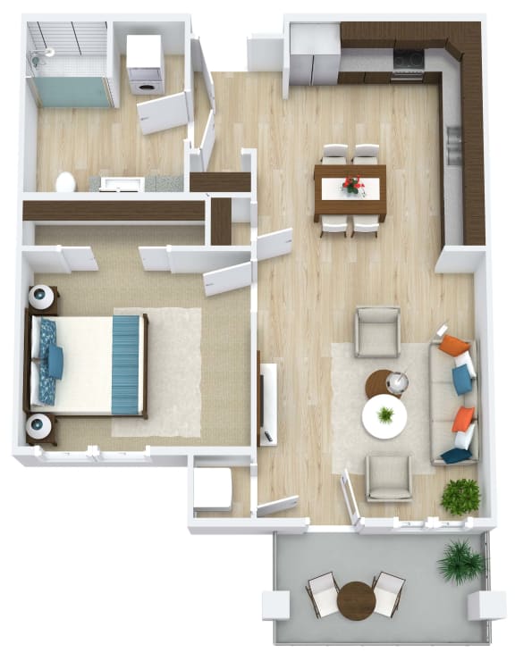3D floor plan for 1 Bedroom, 1 Bathroom Apartment as Aspen Ridge