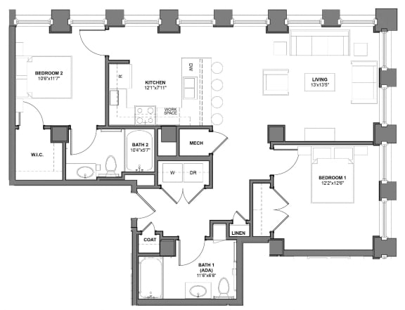 Floor Plan 1113 at Arcade Artist Apartments, St Louis, 63101