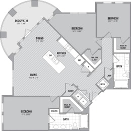 Floor plan of a 3 bedroom apartments Hanover MD