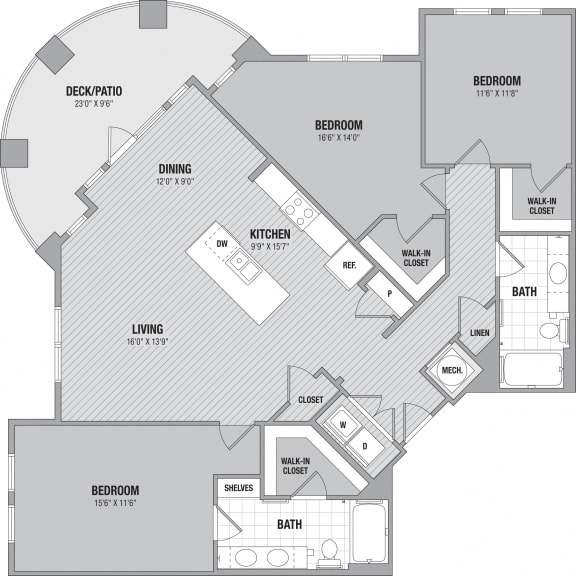 Floor plan of a 3 bedroom apartments Hanover MD