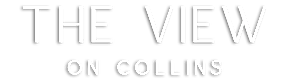 The image displays the text "THE VIEW ON COLLINS" in white on a black background.