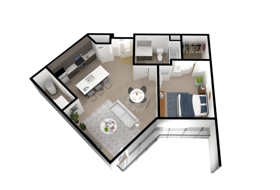 3d floor plan of a home with bedrooms and a living room